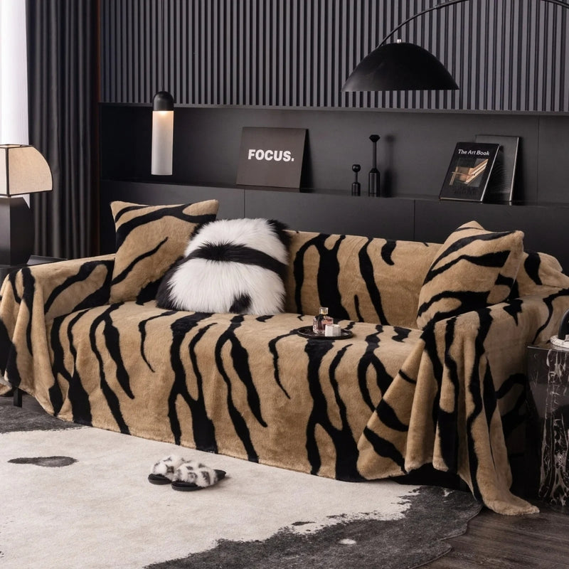 Wild Stripes Zebra Fleece Sofa Cover