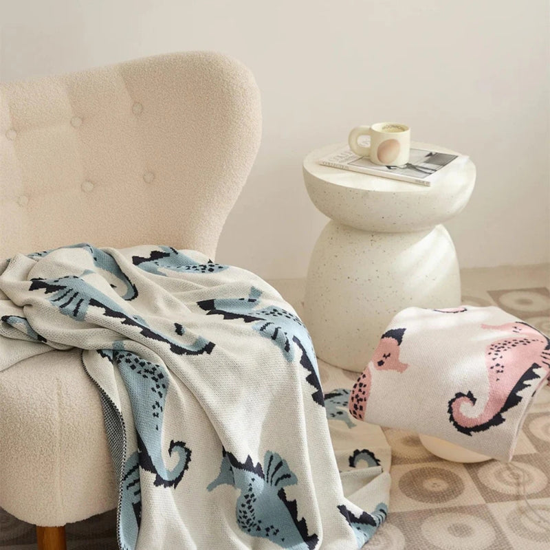 Nautical Seahorse Throw Blanket