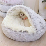 Round Hooded Faux Fur Pet Bed