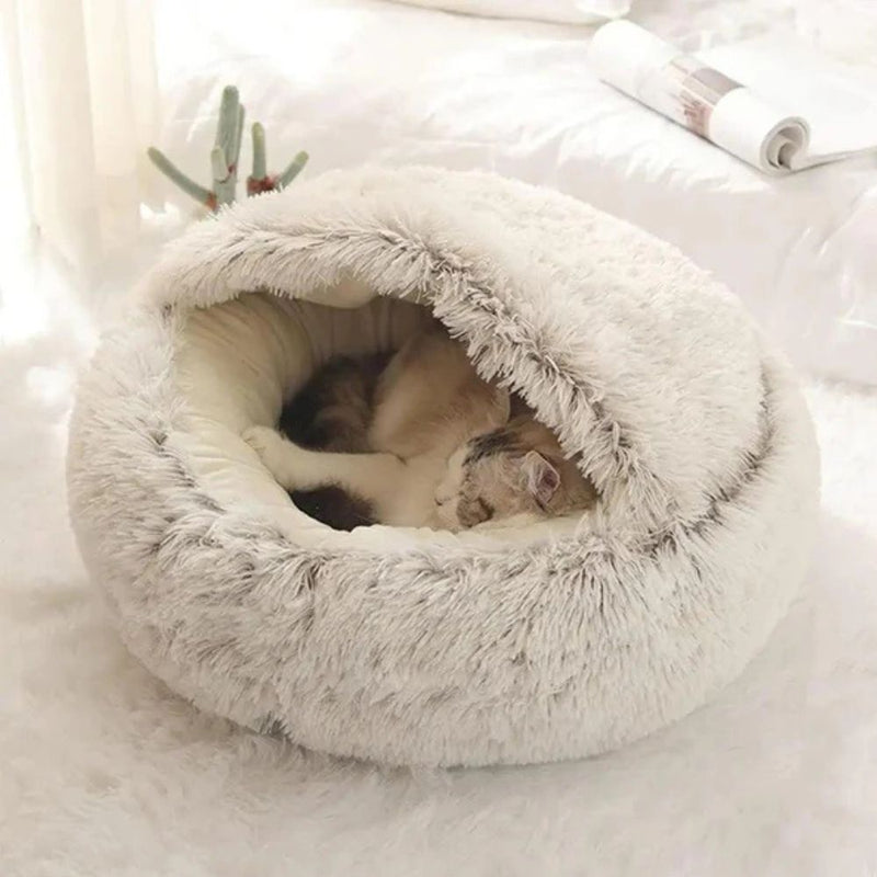 Round Hooded Faux Fur Pet Bed