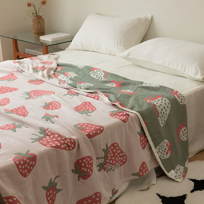 Strawberry Gauze Cotton Blanket