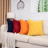 Plush Ribbed Pom-Pom Cushion Cover