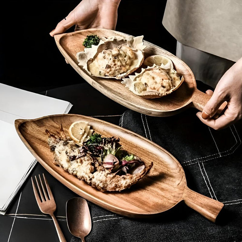 Leaf-Shaped Wooden Serving Plate