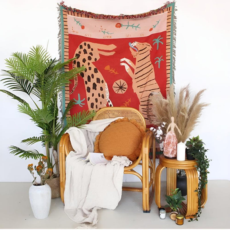 Leopard Woven Tassel Blanket