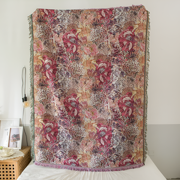 Vintage Floral Tassel Throw Blanket