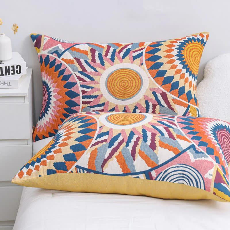 Nordic Sun Print Button Cotton Pillowcases (2pcs)