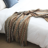 Multicolour Zigzag Tasseled Knit Throw