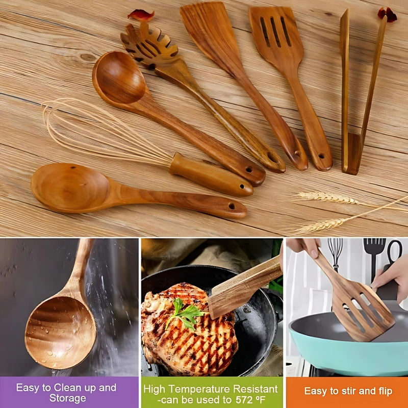 Premium Wooden Cooking Utensils | 7 Sets