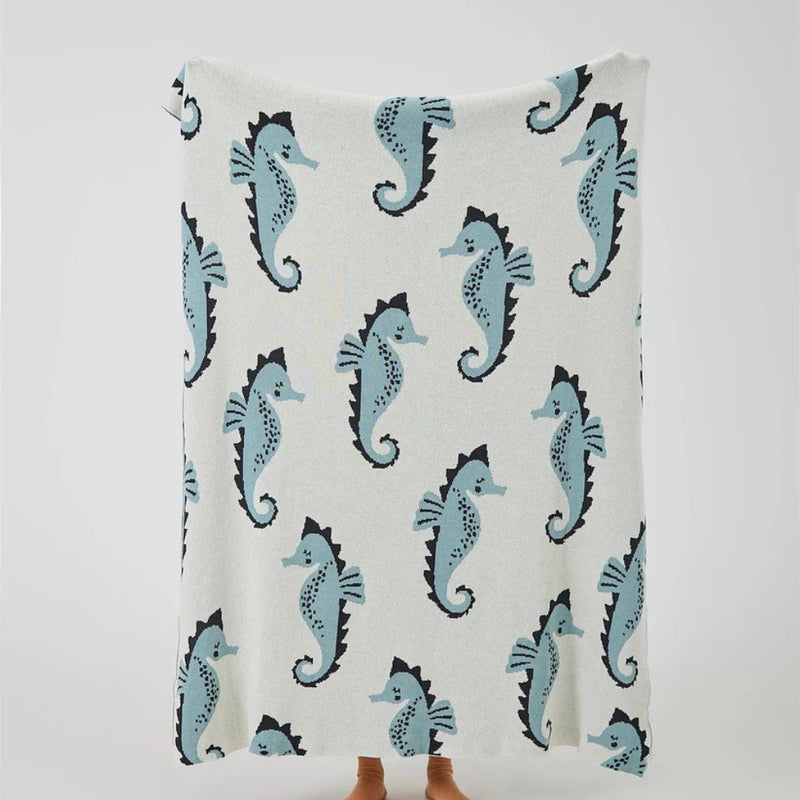 Nautical Seahorse Throw Blanket