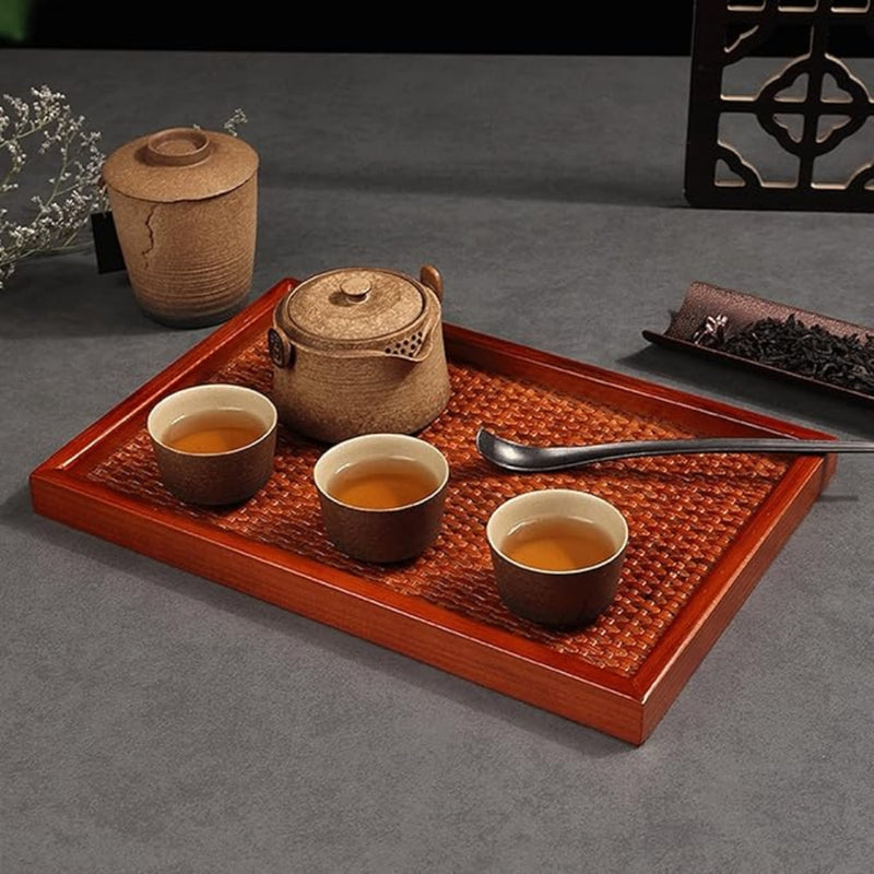 Artisanal Rattan Wooden Tea Tray