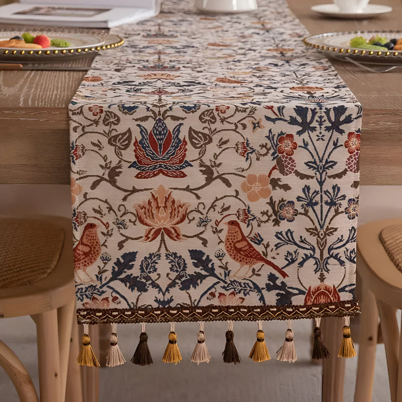 Vintage Floral & Bird Jacquard Table Runner