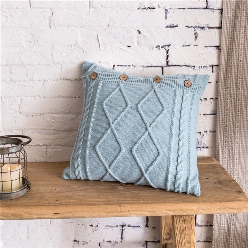 Button Closure Knit Cushion Cover