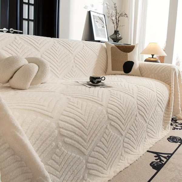 Herringbone Leaf Design Fleece Sofa Cover