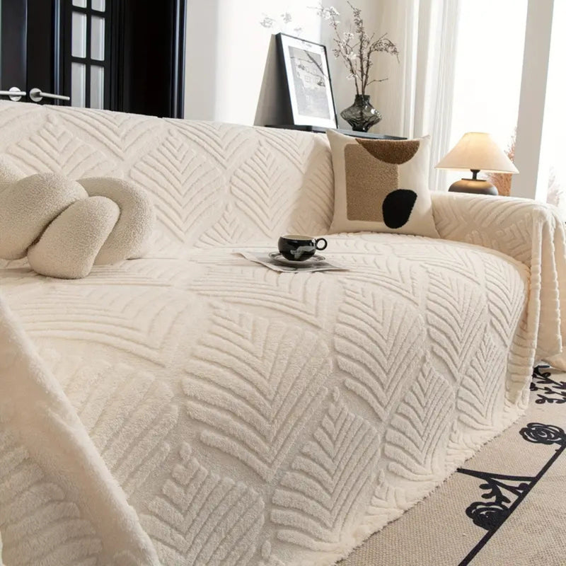 Herringbone Leaf Design Fleece Sofa Cover