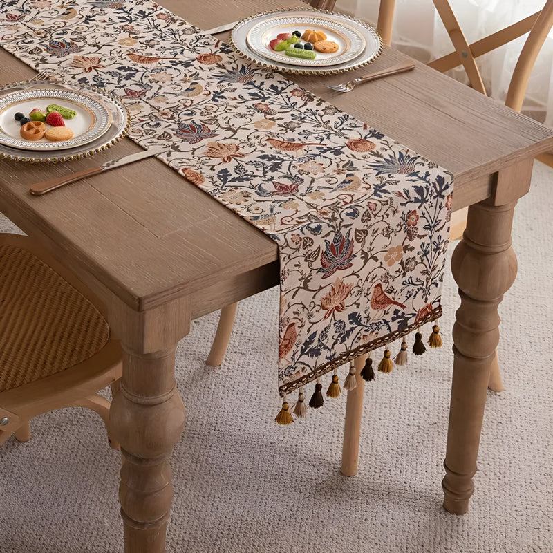 Vintage Floral & Bird Jacquard Table Runner