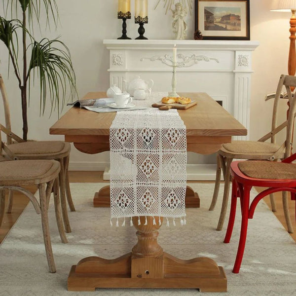 Lace Crochet Tassel Table Runner