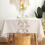 Embroidered Floral Tassel Tablecloth