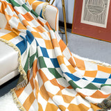 Colourful Checkerboard Tassel Blanket