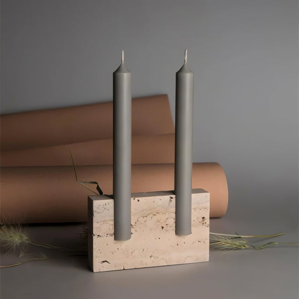 Dual Travertine Taper Candle Holder