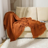 Waffle Weave Cotton Knitted Tassel Blanket