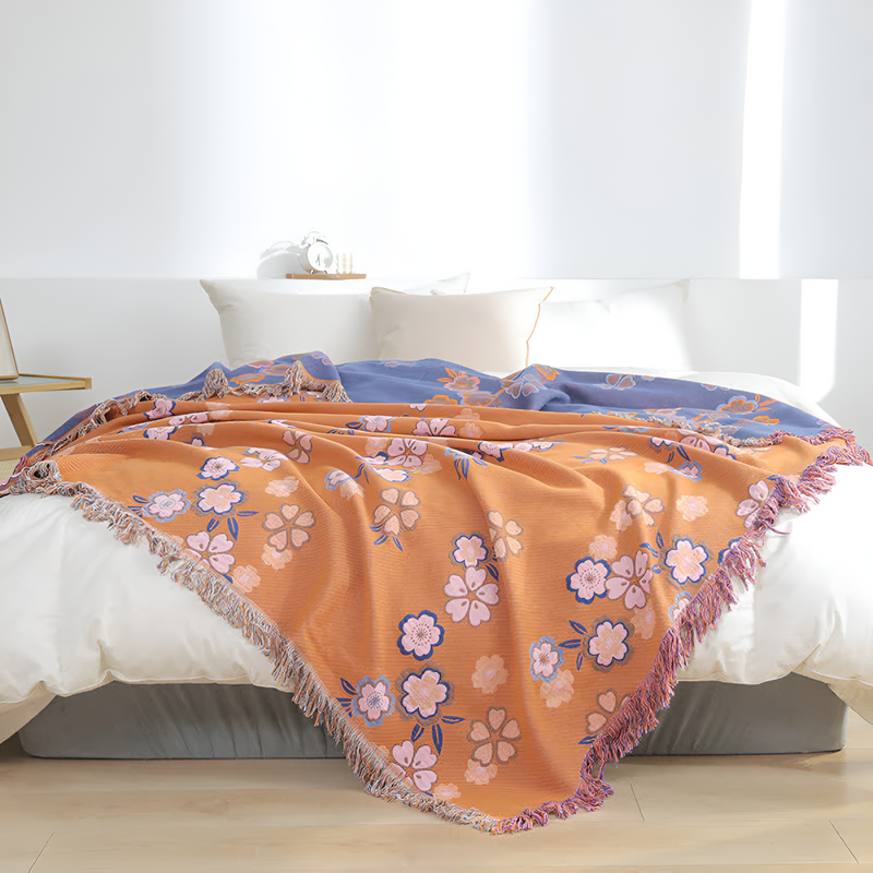 Blooming Flowers Tassel Blanket