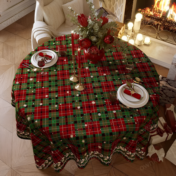 Festive Red Christmas Chenille Tablecloth