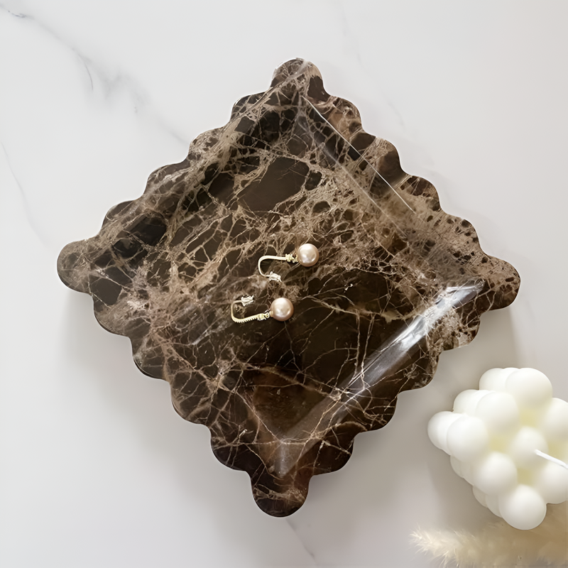 Scalloped Marble Travertine Jewellery Tray