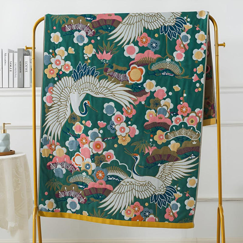 Lush Flower Cranes Bath Towel