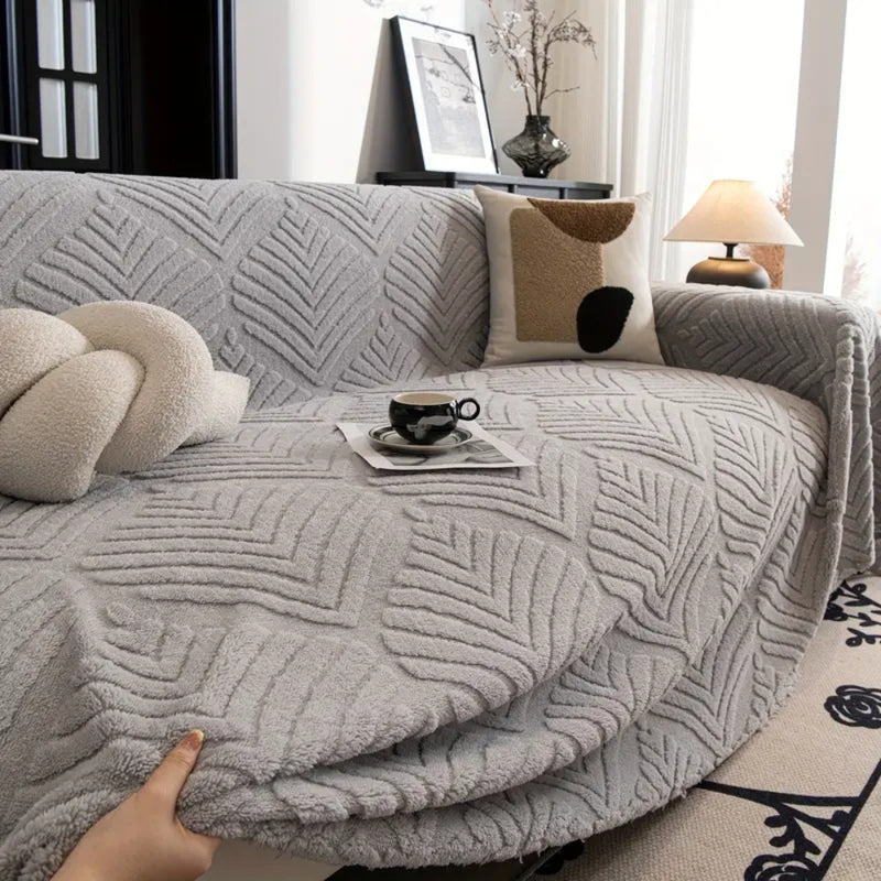 Herringbone Leaf Design Fleece Sofa Cover