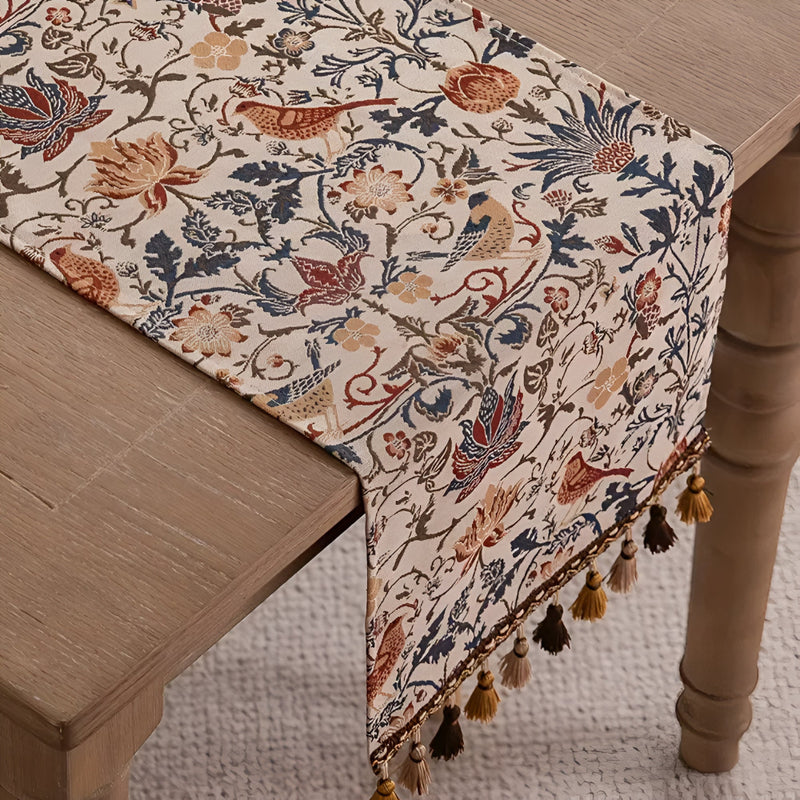 Vintage Floral & Bird Jacquard Table Runner