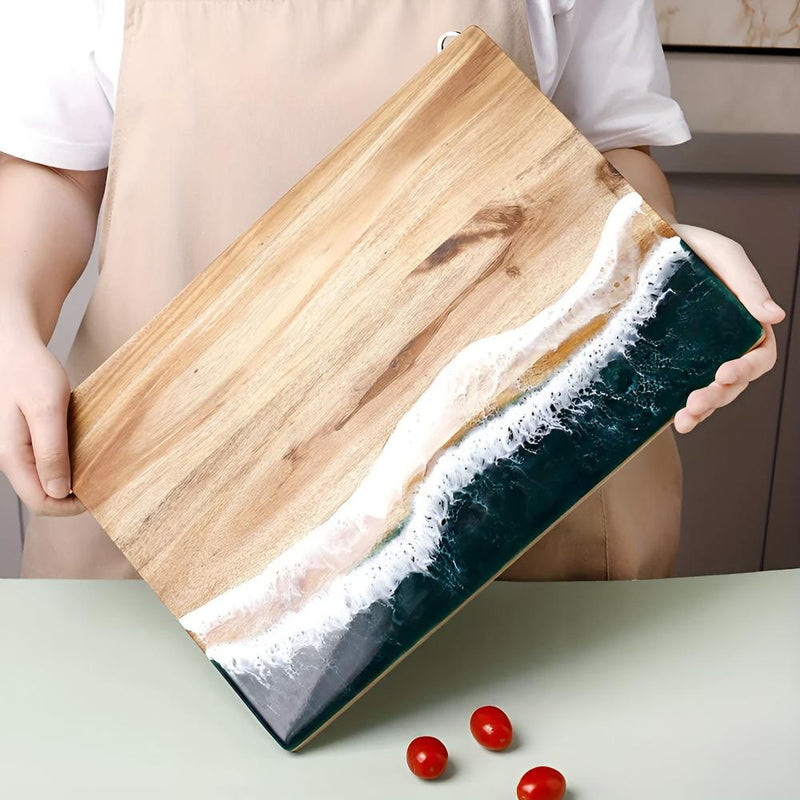 Ocean Wave Resin Acacia Wood Cutting Board