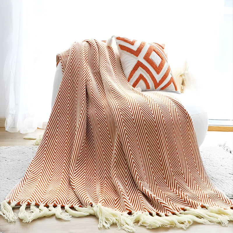 Herringbone Tassel Knit Blanket