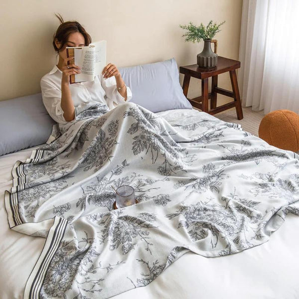 Flower Pattern Bamboo Fibre Cooling Throw