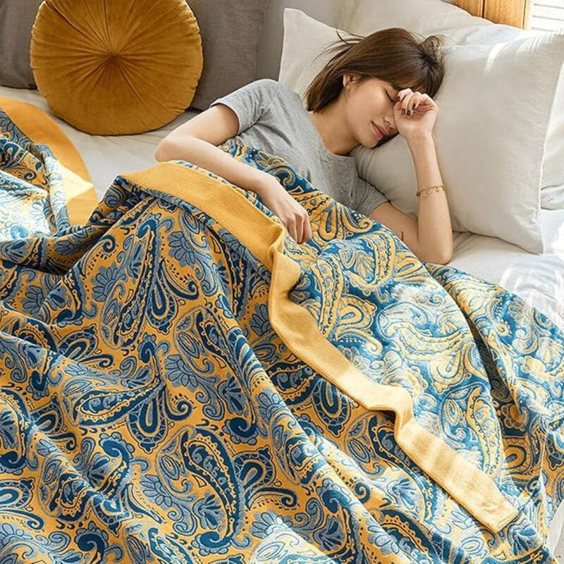 Azure Golden Retro Cotton Blanket