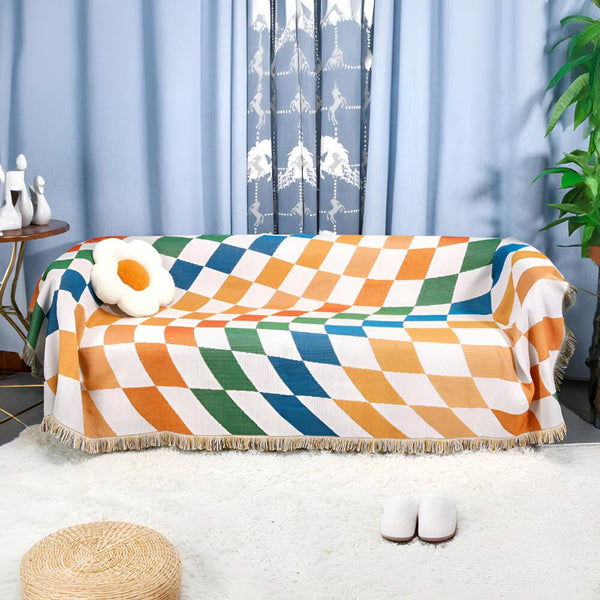 Colourful Checkerboard Tassel Blanket