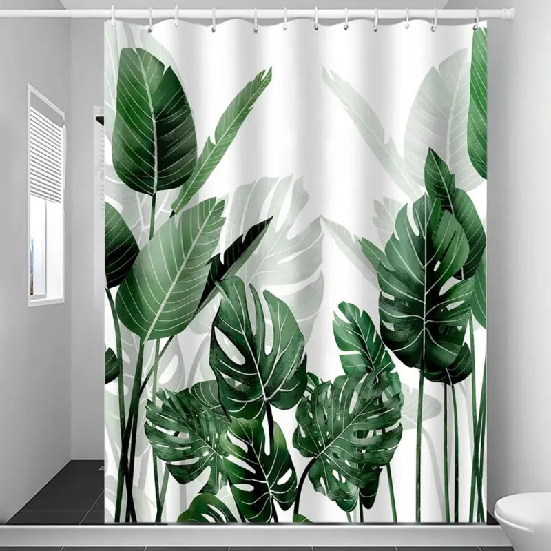 Tropical Monstera Leaves Shower Curtain