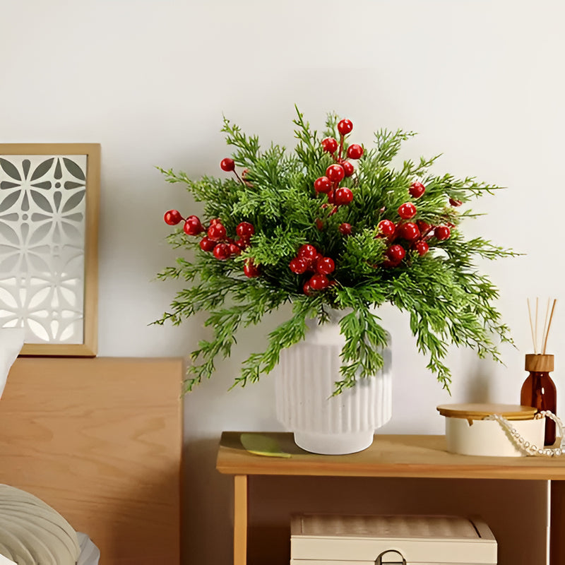 Artificial Pine Branches with Red Berries