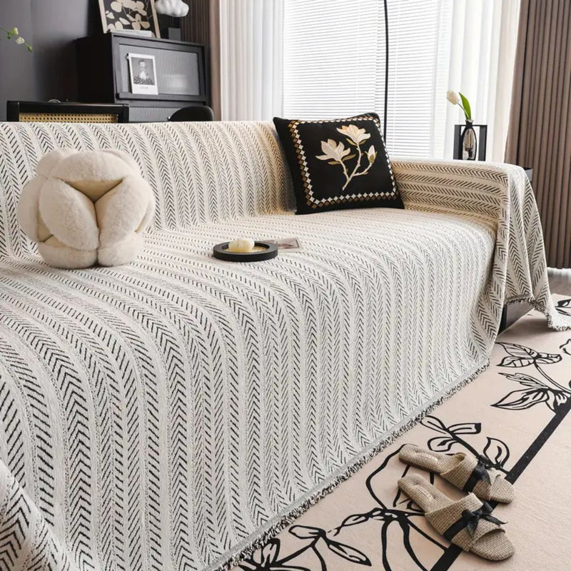 Herringbone Chenille Tassels Sofa Cover