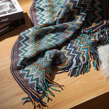 Multicolour Zigzag Tasseled Knit Throw