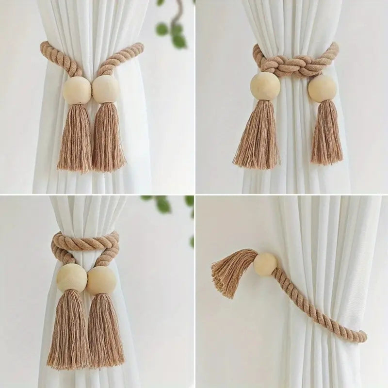 Wooden Bead Tassel Curtain Tie Back | 2Pcs Set