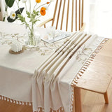 Embroidered Floral Tassel Tablecloth