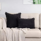 Plush Ribbed Pom-Pom Cushion Cover