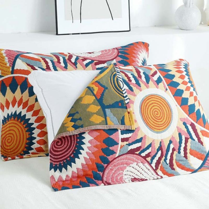 Nordic Sun Print Button Cotton Pillowcases (2pcs)