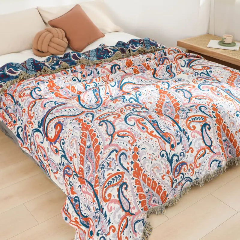 Boho Bloom Fringe Cotton Blanket