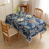 Peacock Blossom Boho Floral Tablecloth with Tassel