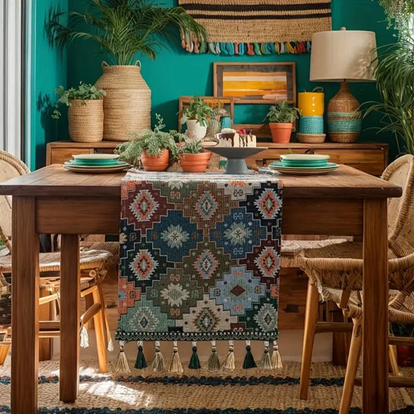 Colourful Geometric Tassel Table Runner Decor