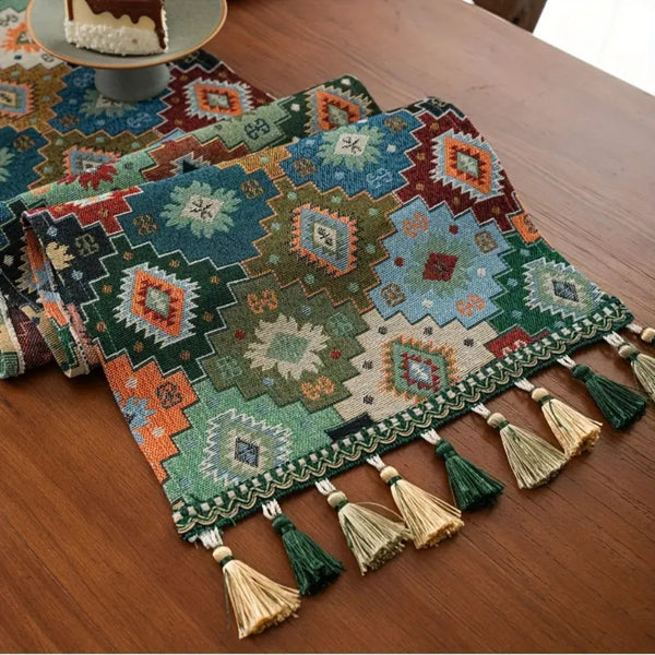 Colourful Geometric Tassel Table Runner Decor