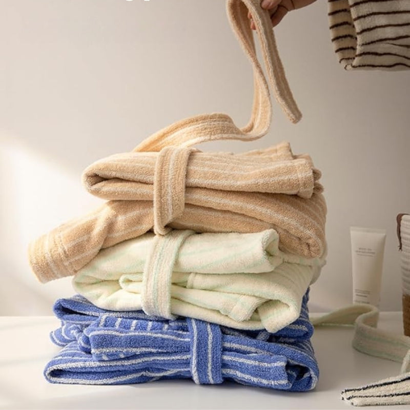 Comfortable Striped Cotton Bathrobe