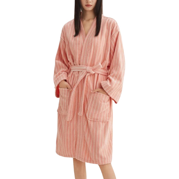 Comfortable Striped Cotton Bathrobe