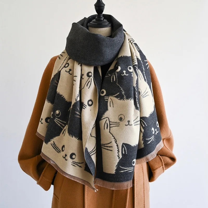 Cute Cat Jacquard Winter Scarf